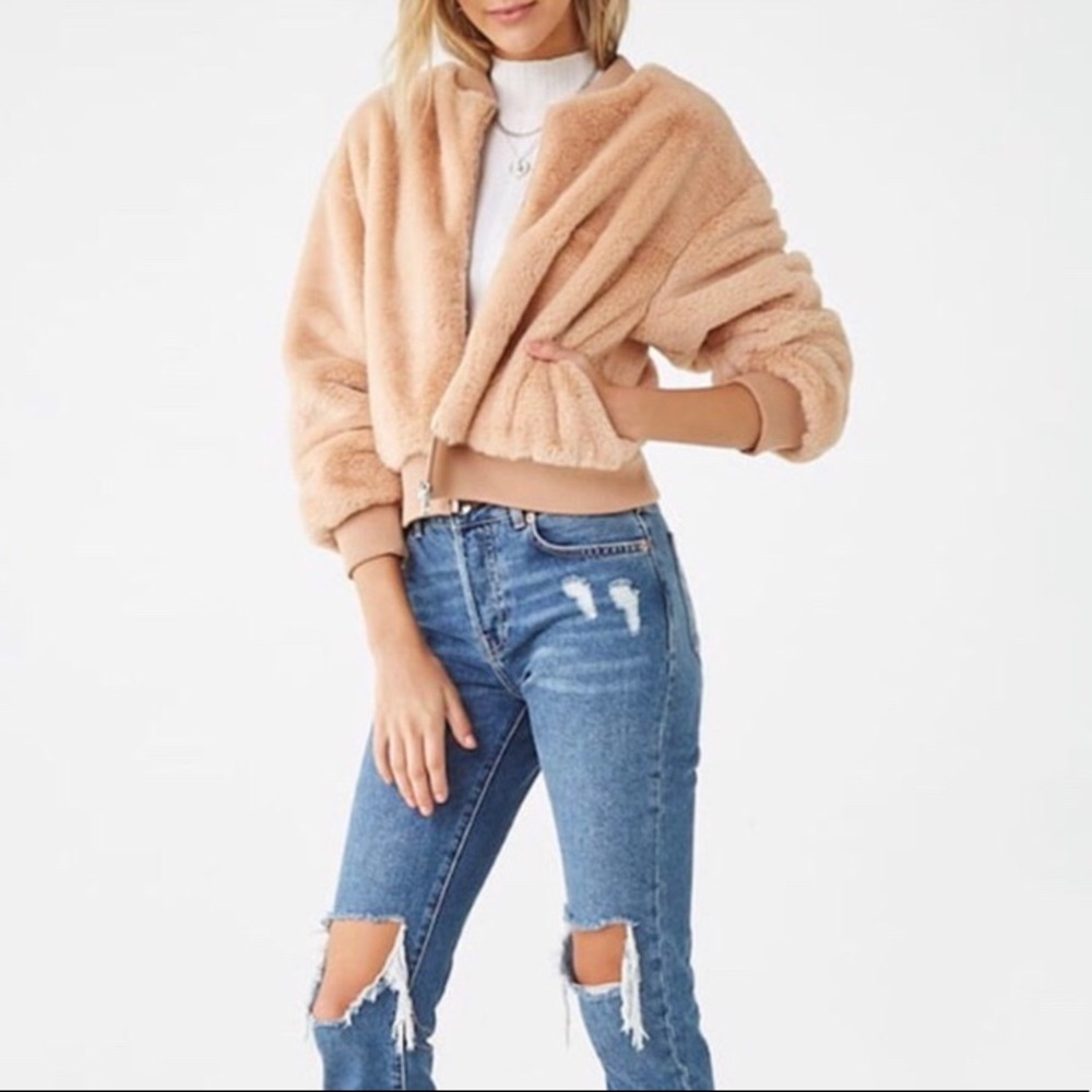 Forever 21 Faux Fur Zip Up Jacket